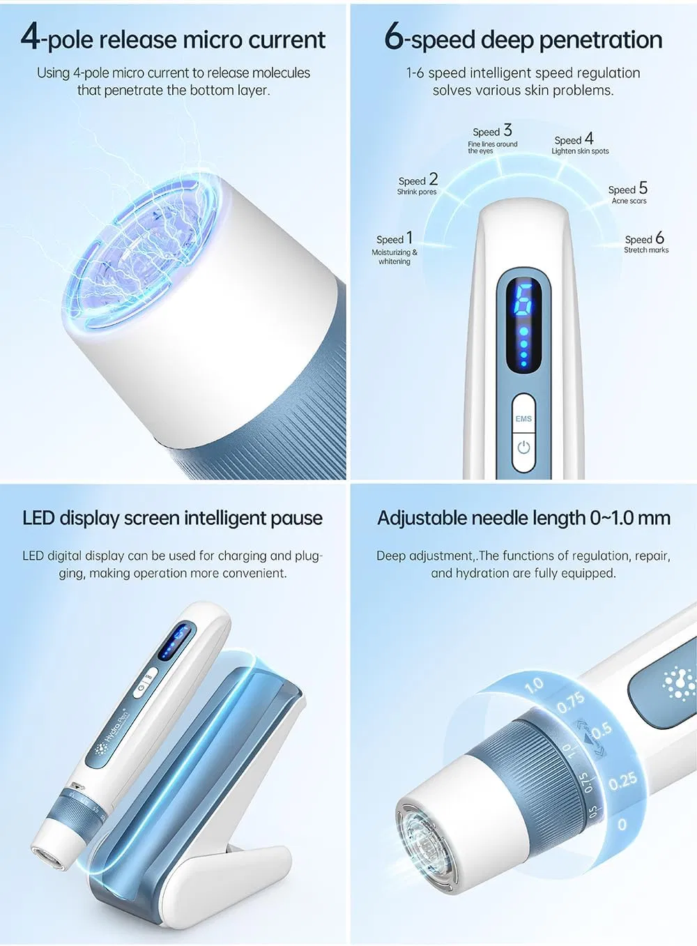 Nouveau stylo hydra H5 porteur de perfusion sérum EMS et microneedling application automatique 3